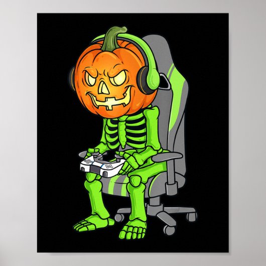 Gaming Halloween Skeleton Jack O Lantern Gamer Boy Poster (Voorkant)