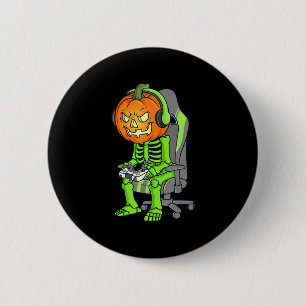 Gaming Halloween Skeleton Jack O Lantern Gamer Boy Ronde Button 5,7 Cm