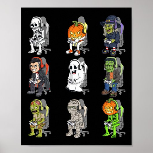 Gaming Halloween Skeleton Vampire Gamer Zombie Boy Poster (Voorkant)