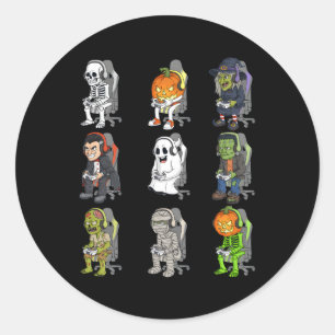 Gaming Halloween Skeleton Vampire Gamer Zombie Ronde Sticker