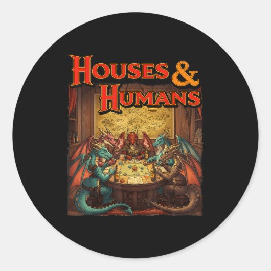 Gaming Houses Humans Funny Rpg Parody Gamer Men Bo Ronde Sticker (Voorkant)