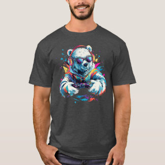 Gaming Ijsbeer Kleurrijke Headset Kunst Gamer Pool T-shirt