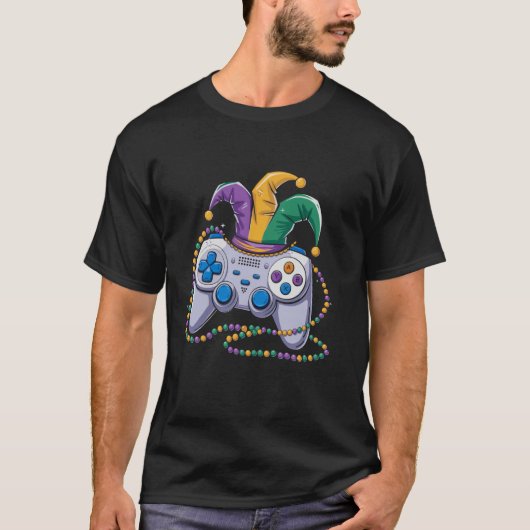 Gaming Mardi Gras Videospel Controller Jester Voor T-shirt (Voorkant)