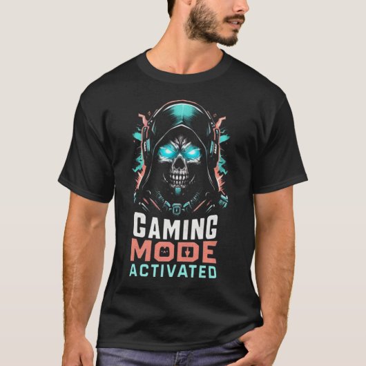 Gaming Mode Activated: Hooded Skull Gamer T-shirt (Voorkant)