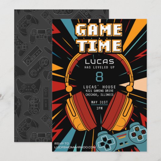 Gaming Modern Leuke Verjaardag Uitnodiging (Voorkant / Achterkant)
