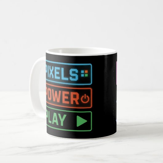 Gaming Mug – Pixels Power Play Neon Coffee Cup Koffiemok (Voorkant links)