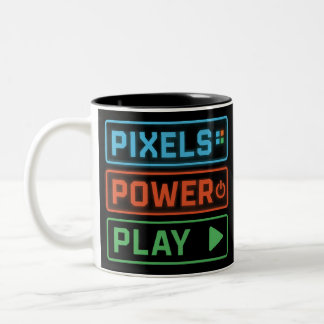Gaming Mug – Pixels Power Play Neon Coffee Cup Tweekleurige Koffiemok