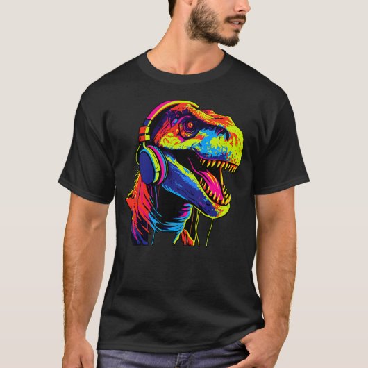 Gaming Music Podcast Headset Headphones Dinosaur T T-shirt (Voorkant)