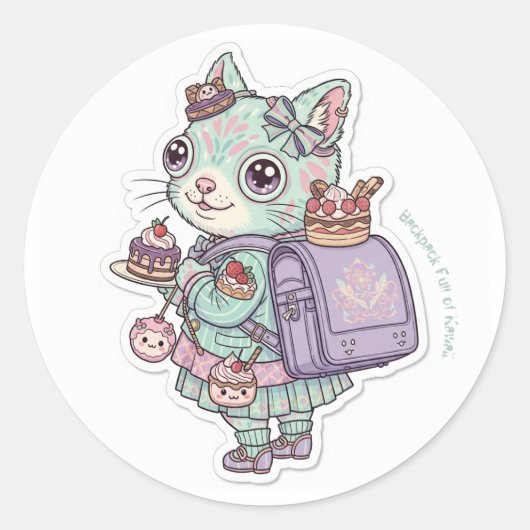 🍰Gaming Neko Maid - Ransel Fun🎒 Ronde Sticker (Voorkant)