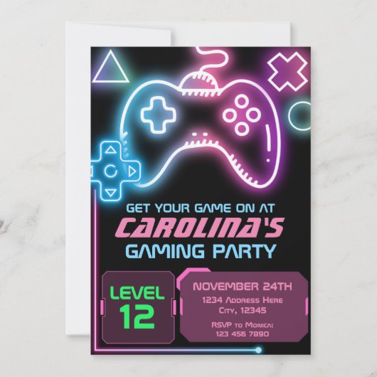 Gaming Party Verjaardag Uitnodiging (Voorkant)