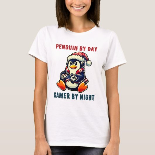 Gaming Penguin Kerst Grappige Penguin Gamer Pew T-shirt (Voorkant)