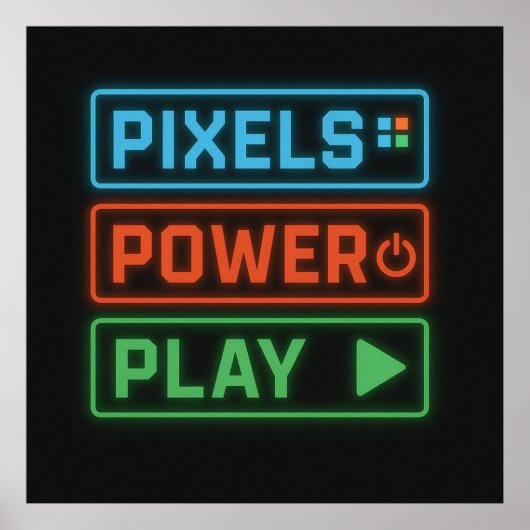 Gaming Poster – Pixels Power Play Neon Wall Art (Voorkant)