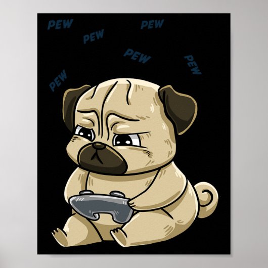 Gaming Pug Pew Gamepad Schattige Hob Poster (Voorkant)