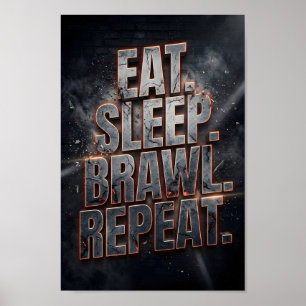 Gaming Quote Eten Slapen Vecht Herhaal Neon Grunge Poster