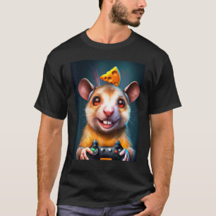 Gaming rat muis met gamecontroller en kaas t-shirt