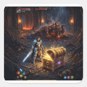 GAMING: Schatkist Van Boss Fight Vierkante Sticker