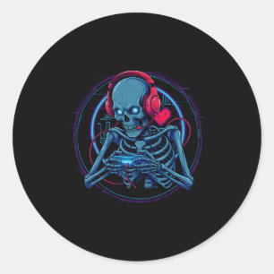 Gaming Skelet Gamer Voor Halloween Videogame Con Ronde Sticker