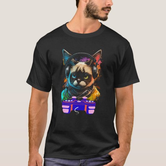Gaming Snowshoe Cat Player Animal Video Gamer Men T-shirt (Voorkant)