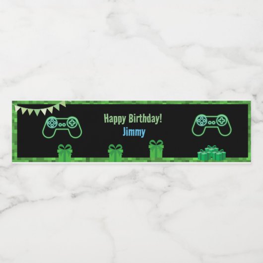 Gaming thema verjaardagsfeestje waterfles etiket (Enkel label)