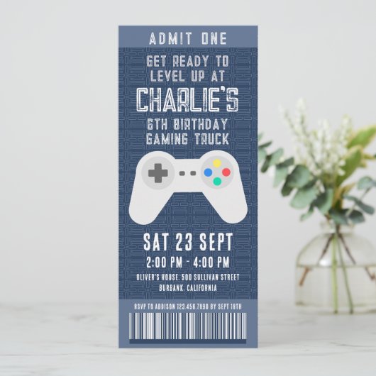 Gaming Truck Ticket Verjaardagsfeest Kaart (Staand voorkant)