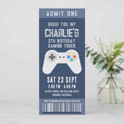 Gaming Truck Ticket Verjaardagsfeest Kaart (Staand voorkant)