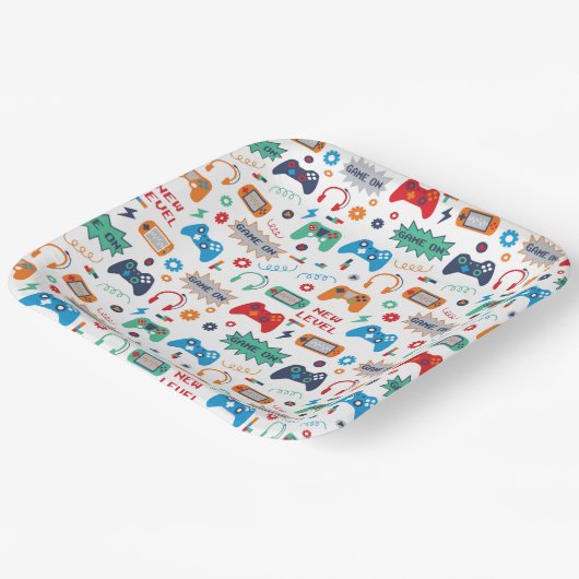 Gaming verjaardagsfeestje papieren bordje (Gebogen)