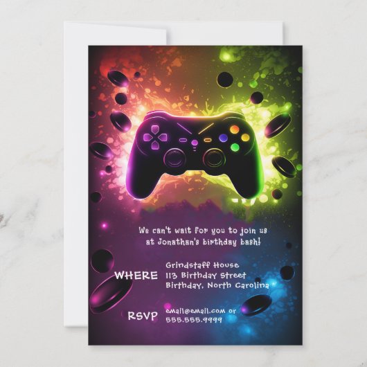 Gaming Video Custom Age Birthday Invitation Kaart (Achterkant)
