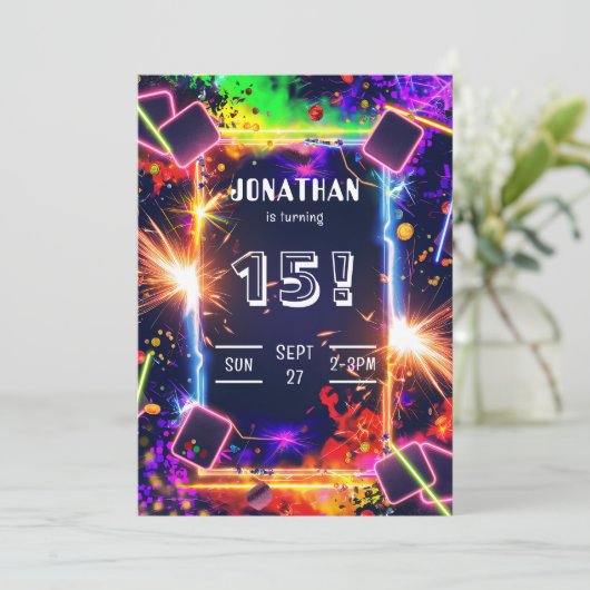 Gaming Video Custom Age Birthday Invitation Kaart (Staand voorkant)