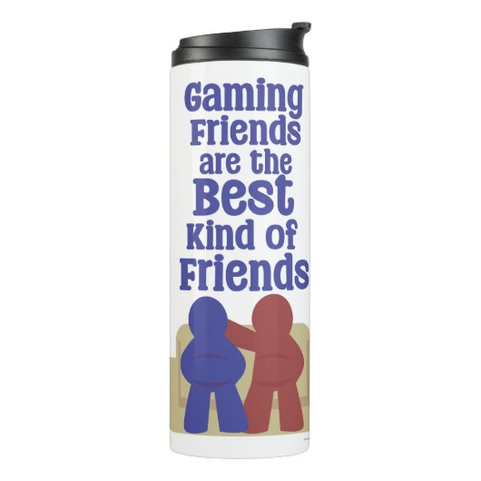 Gaming vrienden zijn het beste leuke meeple ontwer thermosbeker (Gedraaid links)