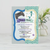 Gaming & Zeemeermin Joint Boy Meisje Verjaardag ui Kaart (Staand voorkant)