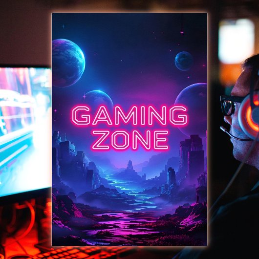 Gaming Zone Levendige Neon Kleuren Poster