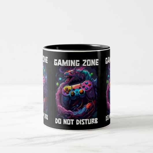 Gaming zone niet storen Cool Gamer Dragon Art Tweekleurige Koffiemok (Center)