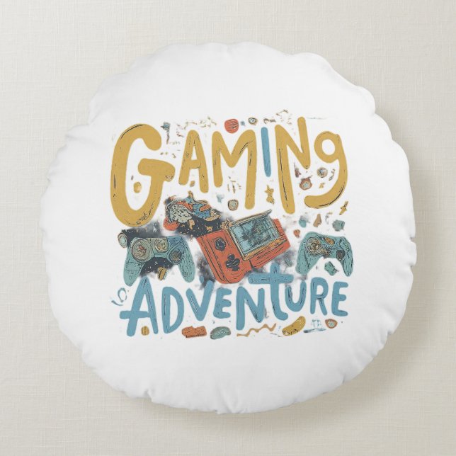 Gamingavontuur Rond Kussen (Voorkant)