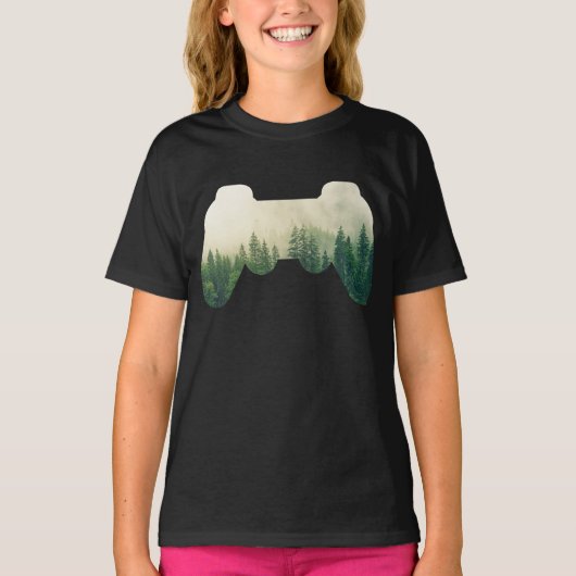 Gamingcontroller en bosnatuur t-shirt (Voorkant)