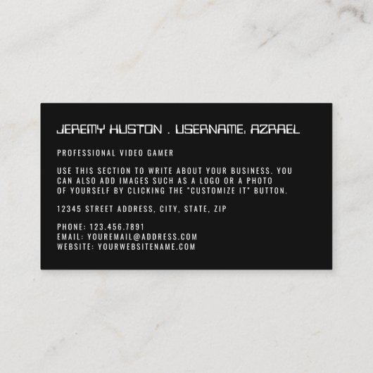 Gamingcontroller, videogamer visitekaartje (Achterkant)