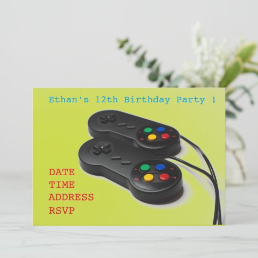 Gamingjongens verjaardagsfeestje kaart (Staand voorkant)