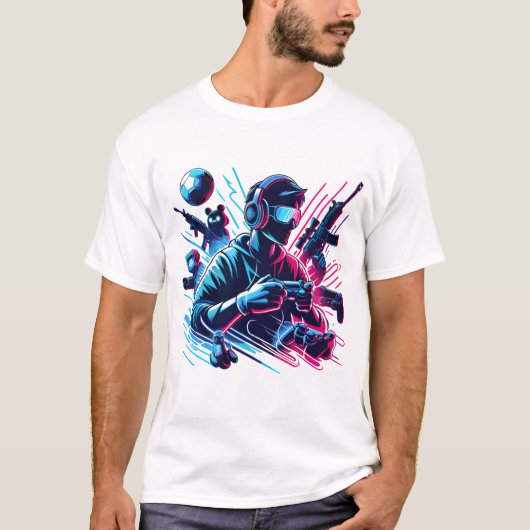 Gamingmodus geactiveerd - Neon Gamer Art T-shirt (Voorkant)