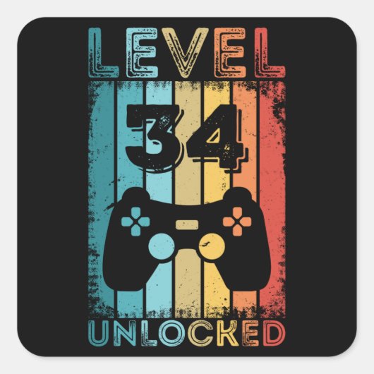 Gamingniveau 34 Onvergrendelde 34e verjaardag Gift Vierkante Sticker (Voorkant)
