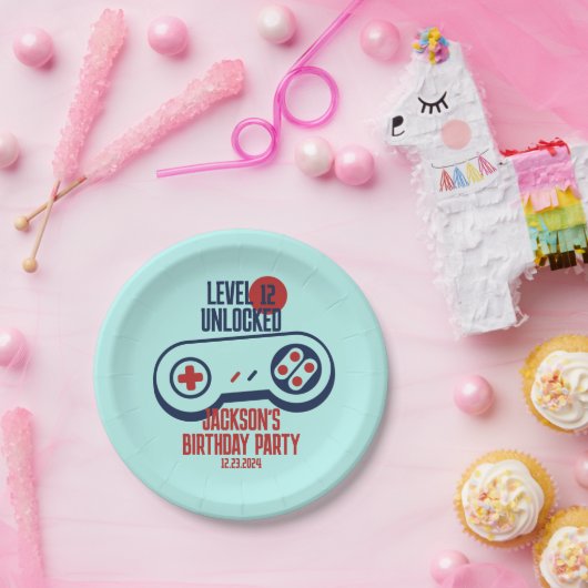 Gamingniveau ontgrendelde videogames Birthday Papieren Bordje (Feest)