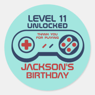 Gamingniveau ontgrendelde videogames Birthday Ronde Sticker