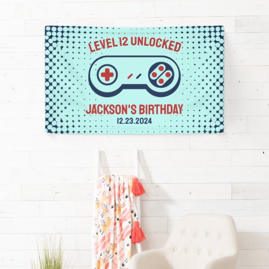 Gamingniveau ontgrendelde videogames Birthday Spandoek (Insitu)