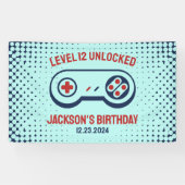 Gamingniveau ontgrendelde videogames Birthday Spandoek (Horizontaal)