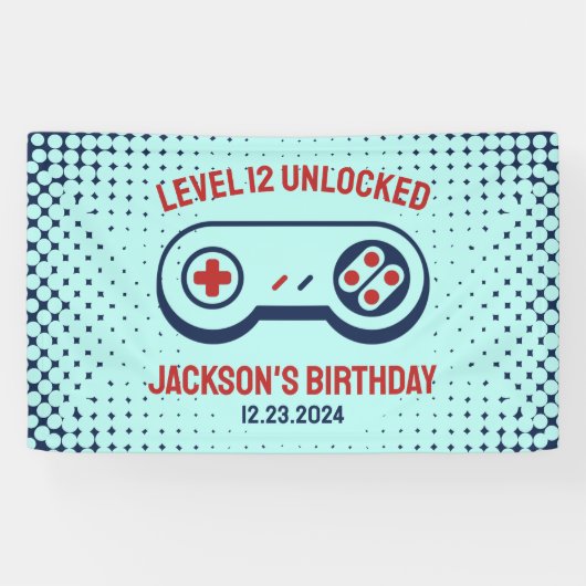 Gamingniveau ontgrendelde videogames Birthday Spandoek (Horizontaal)
