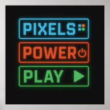 Gamingposter – Pixels Power Play Neon Wandkunst