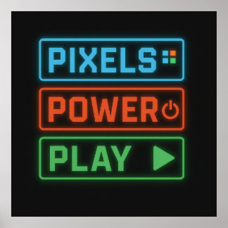Gamingposter – Pixels Power Play Neon Wandkunst Poster