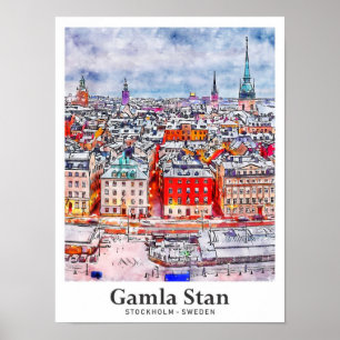 Gamla Stan Stockholm Zweden Reis Waterverf Poster