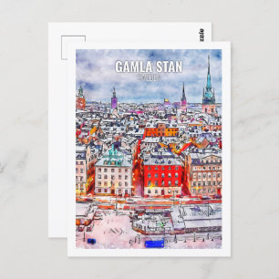 Gamla Stan Zweden Famous Travel Waterverf Sketch Briefkaart