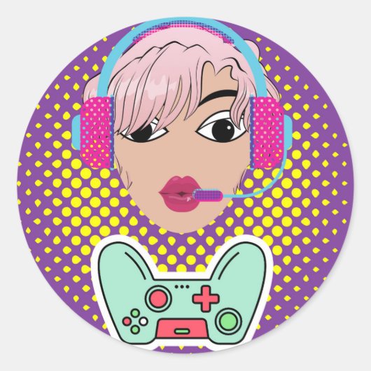 gammer meisje ronde sticker (Voorkant)