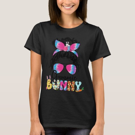 Gammie Bunny Tie Dye Messy Bun Happy Easter Day Mo T-shirt (Voorkant)
