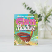 Gan Maldives Island vintage reiskunst poster. Briefkaart (Staand voorkant)